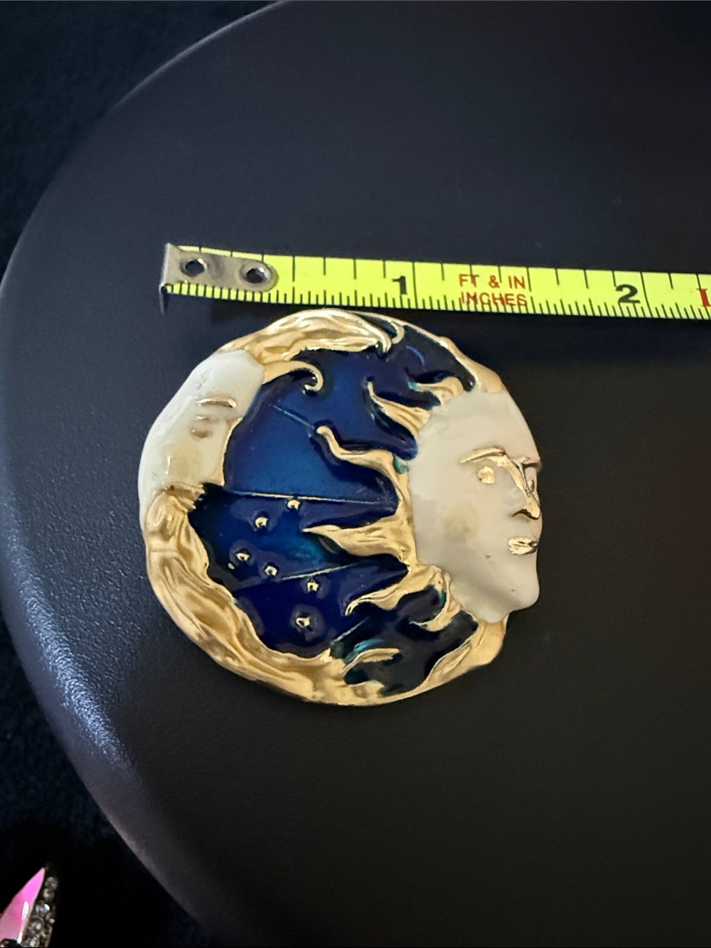 Blue and Gold Enamel Sun & Moon Brooch - Women's Jewelry